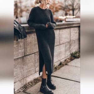 Mikuta The Dark Knit Sweater Dress Maxi Sz XL Black Chic Grunge Edgy Streetwear